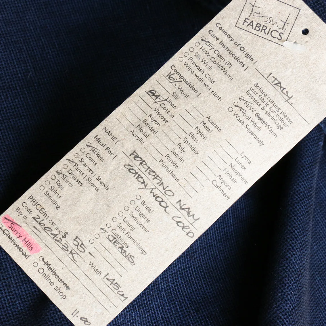 Portofino Navy Cotton/Wool Corduroy