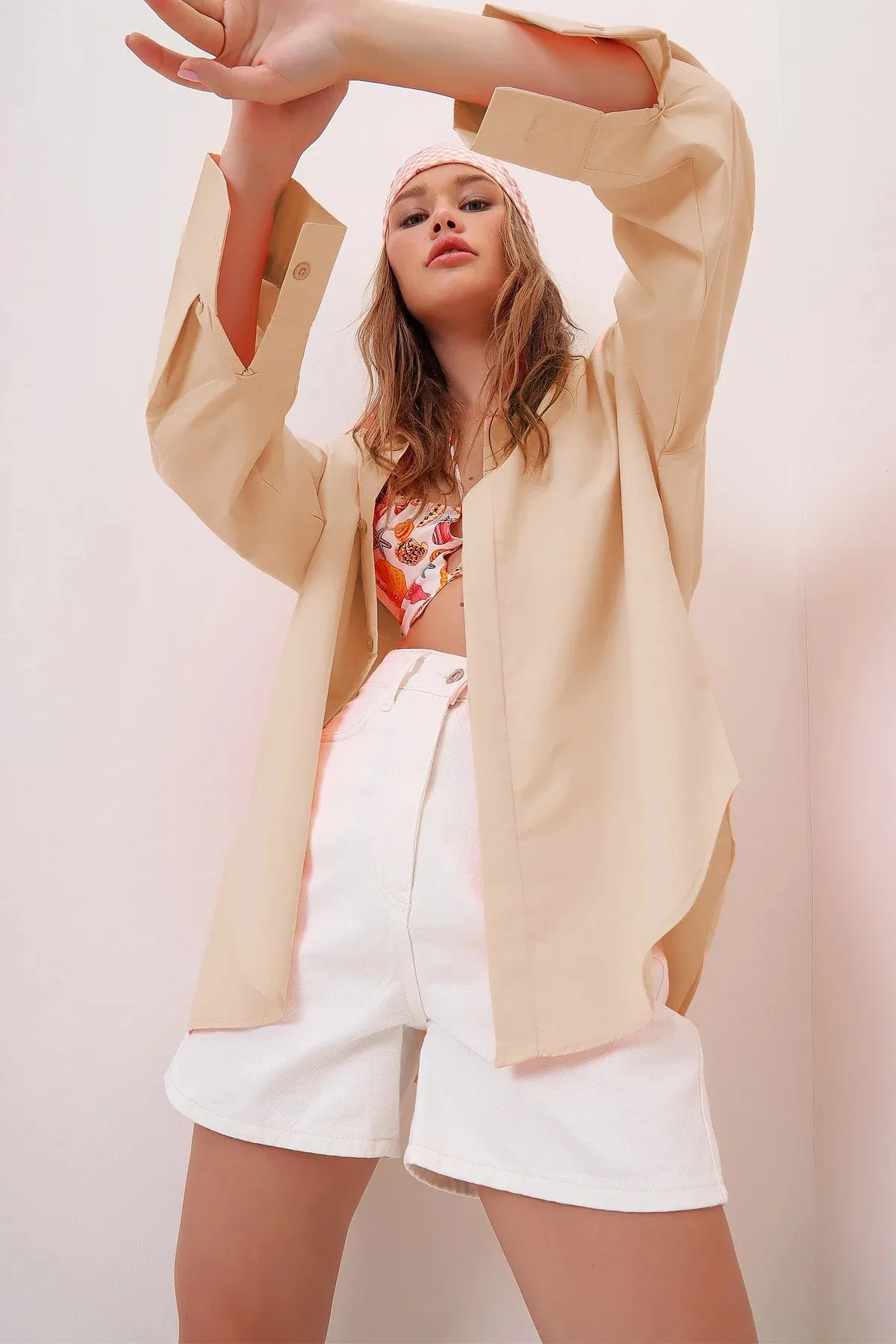 Premium Beige Solid Cotton Shirt