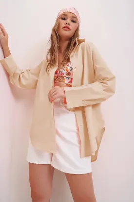 Premium Beige Solid Cotton Shirt
