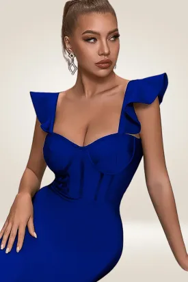 Ruffles Shoulders Bodycon Blue Corset Dress