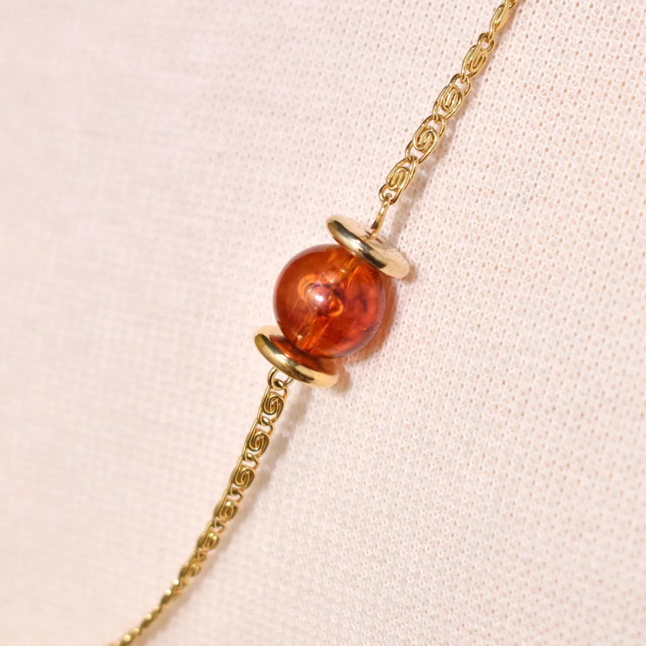 Simple Brown Bead Gold Chain Necklace