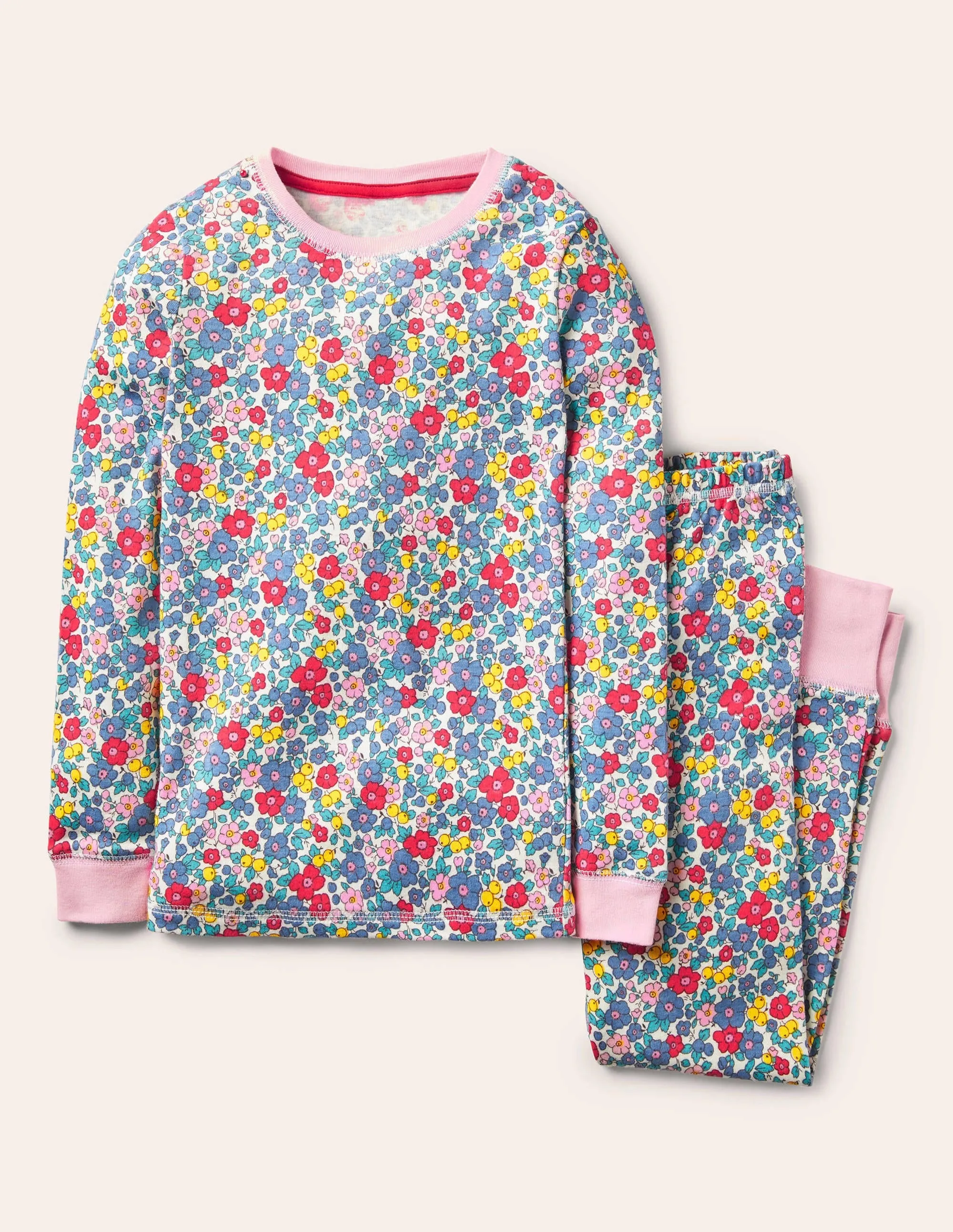 Snug Long John Pyjamas-Multi Apple Blossom Floral