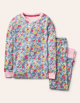 Snug Long John Pyjamas-Multi Apple Blossom Floral