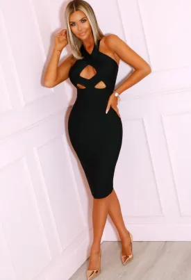 So Chic Black Cut Out Bandage Midi Dress