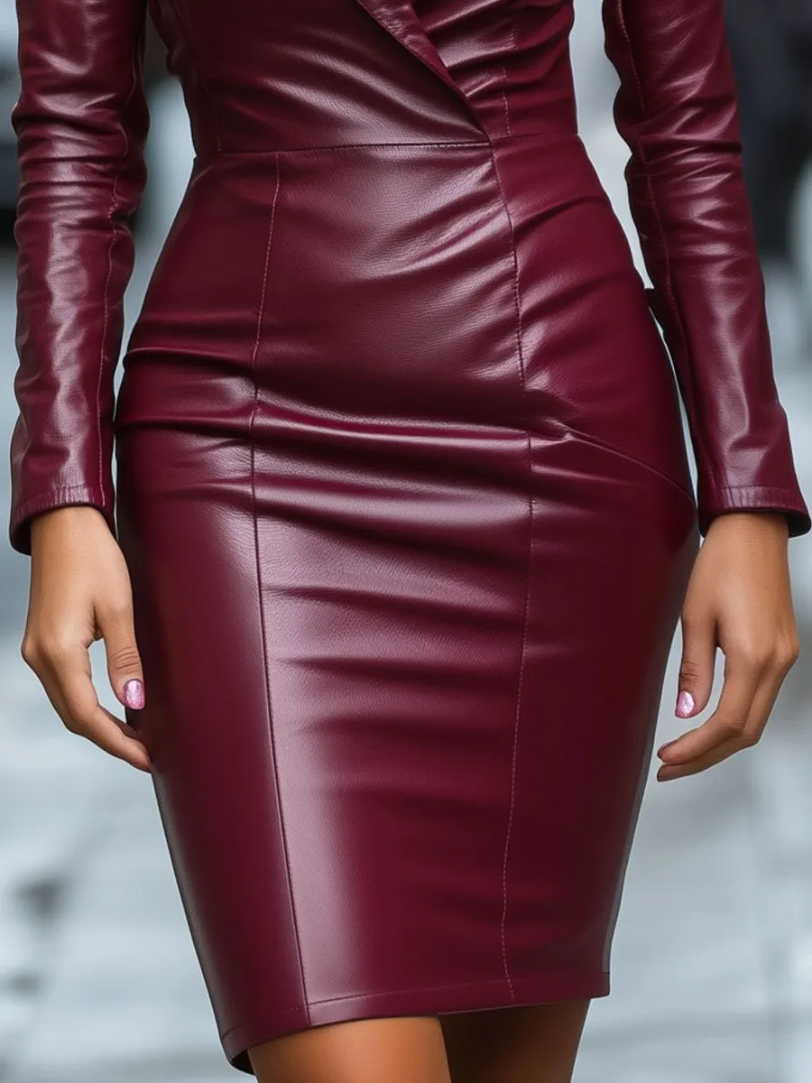 Sophisticated Faux Leather Wrap Dress