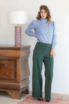 Soufflé turned up pants - pine green baby corduroy