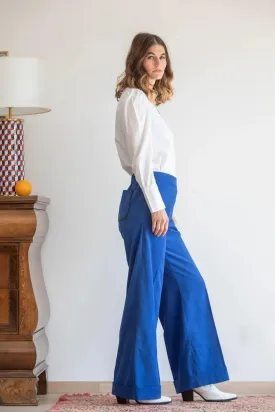 Soufflé turned up pants - royal blue baby corduroy