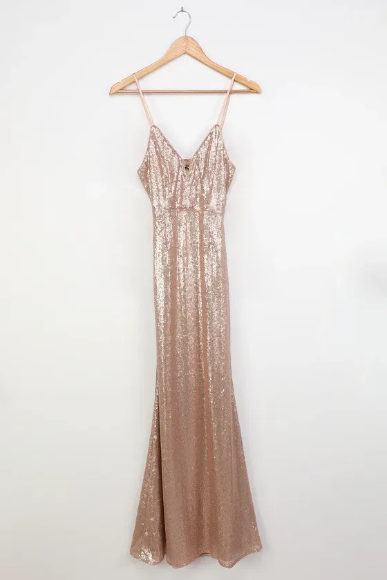 Spectacular Moment Rose Gold Mermaid Maxi Dress