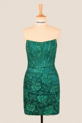 Strapless Green Lace Beaded Bodycon Short Dress