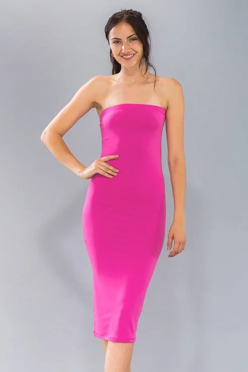 Strapless Tube Bodycon Midi Dress