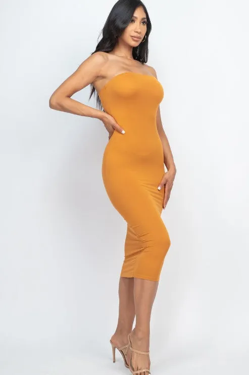 Strapless Tube Bodycon Midi Dress