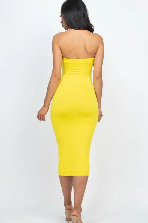 Strapless Tube Bodycon Midi Dress