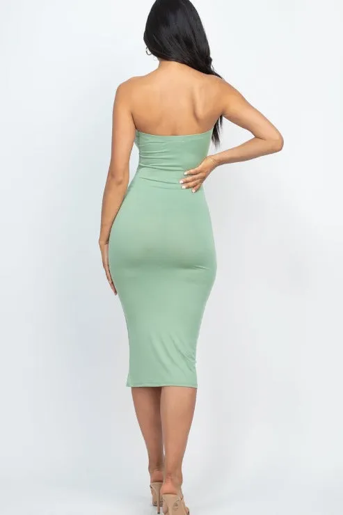 Strapless Tube Bodycon Midi Dress