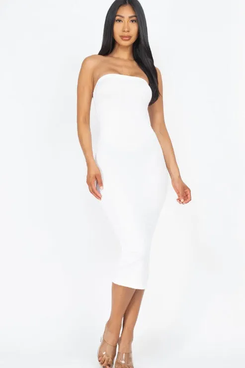 Strapless Tube Bodycon Midi Dress