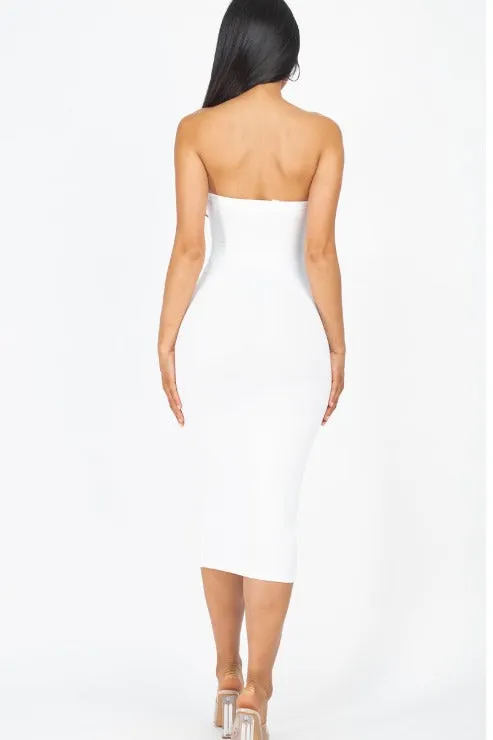 Strapless Tube Bodycon Midi Dress