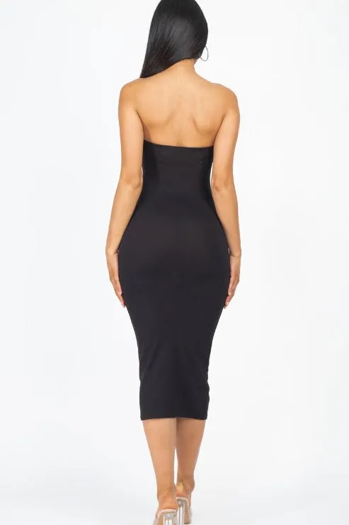 Strapless Tube Bodycon Midi Dress