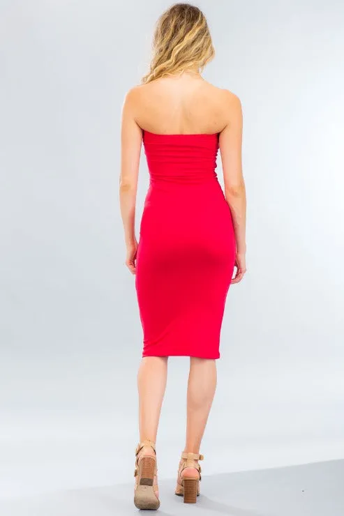 Strapless Tube Bodycon Midi Dress