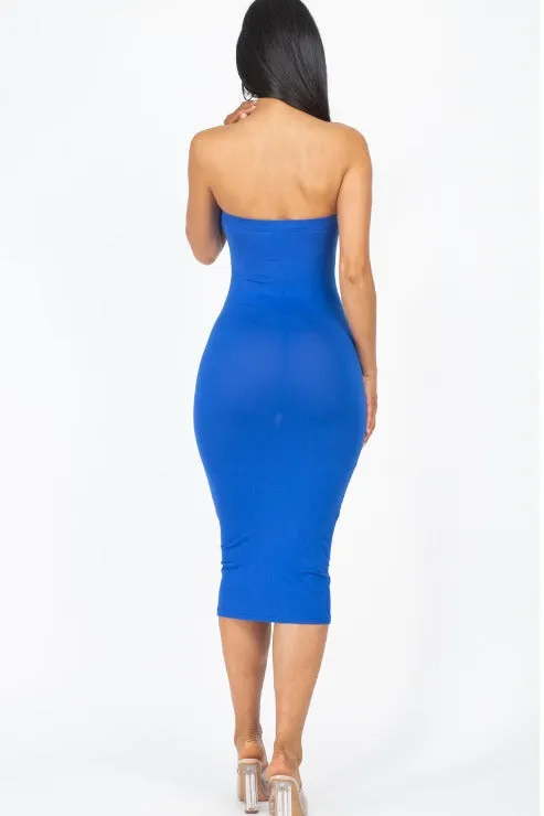 Strapless Tube Bodycon Midi Dress