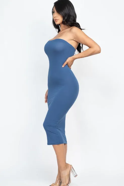 Strapless Tube Bodycon Midi Dress
