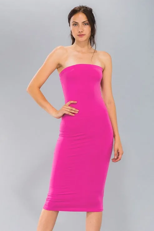 Strapless Tube Bodycon Midi Dress