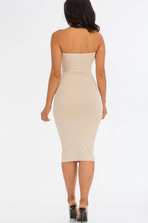 Strapless Tube Bodycon Midi Dress