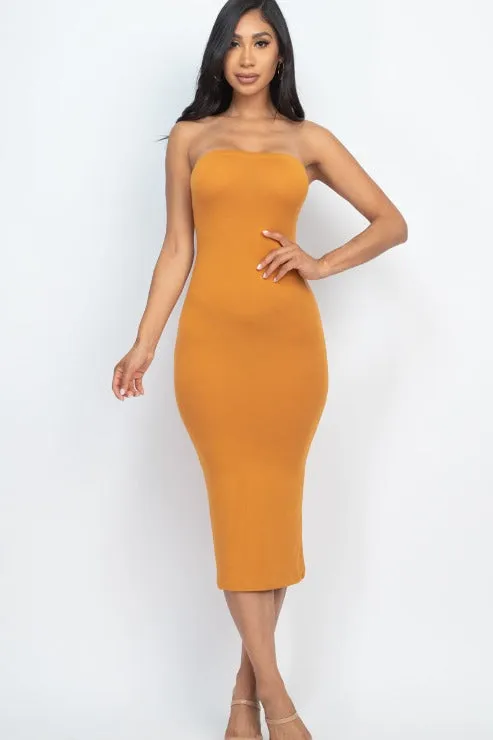 Strapless Tube Bodycon Midi Dress
