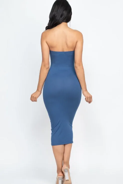 Strapless Tube Bodycon Midi Dress
