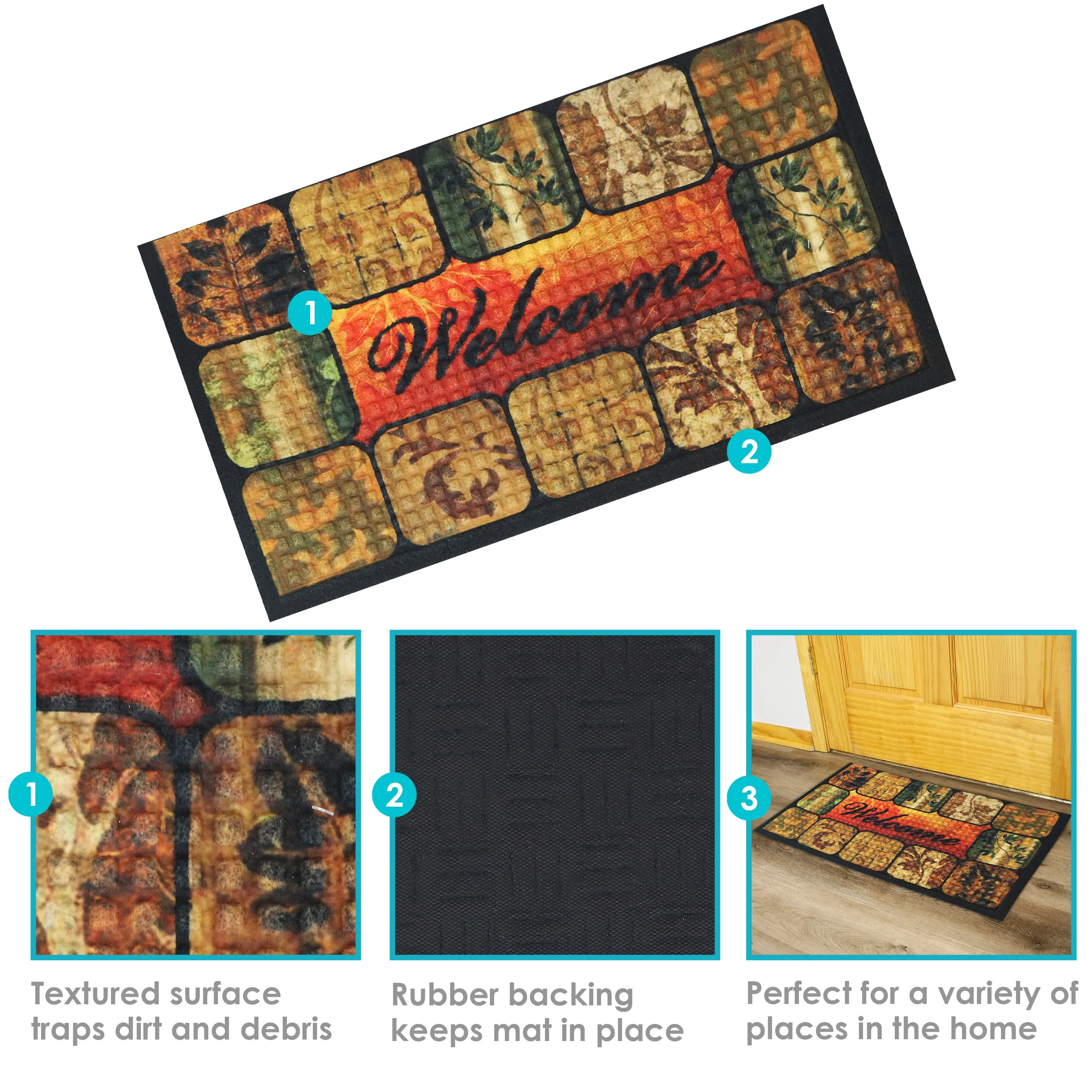 Sunnydaze 17.5" x 29" Indoor Rubber-Back Entrance Mat - Brown Floral