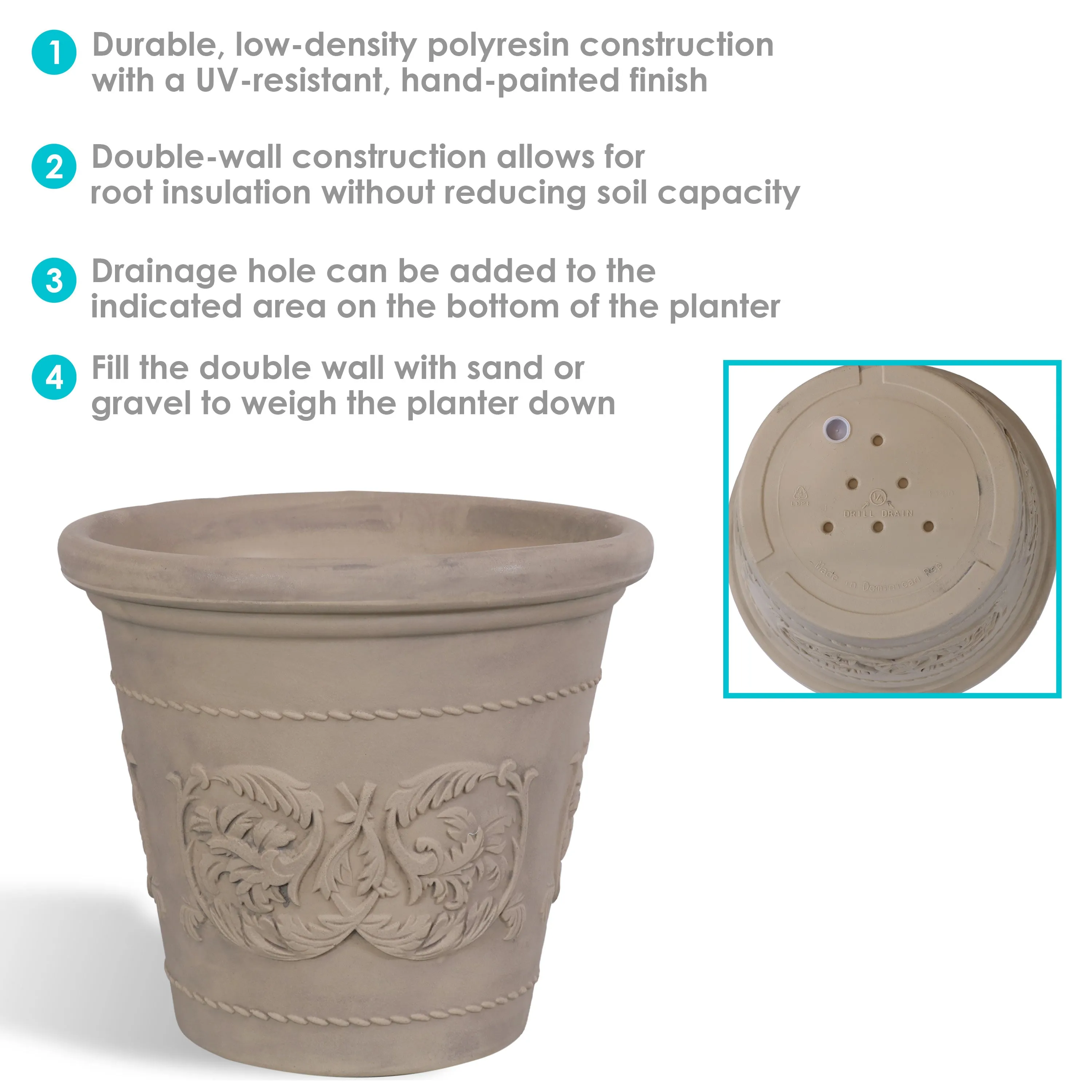 Sunnydaze Arabella Polyresin Outdoor Flower Pot Planter