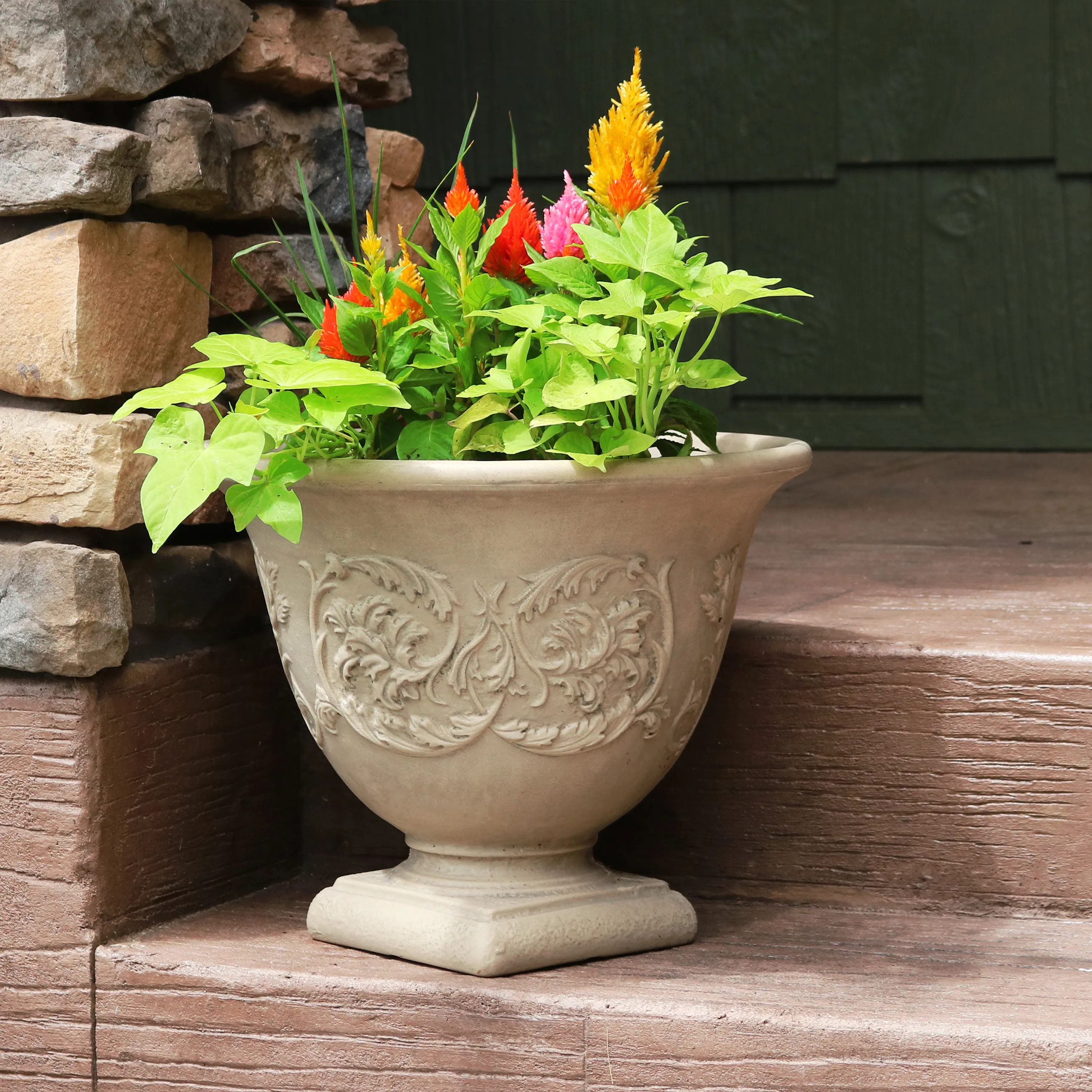 Sunnydaze Darcy Outdoor Polyresin Planter - Beige - 16"