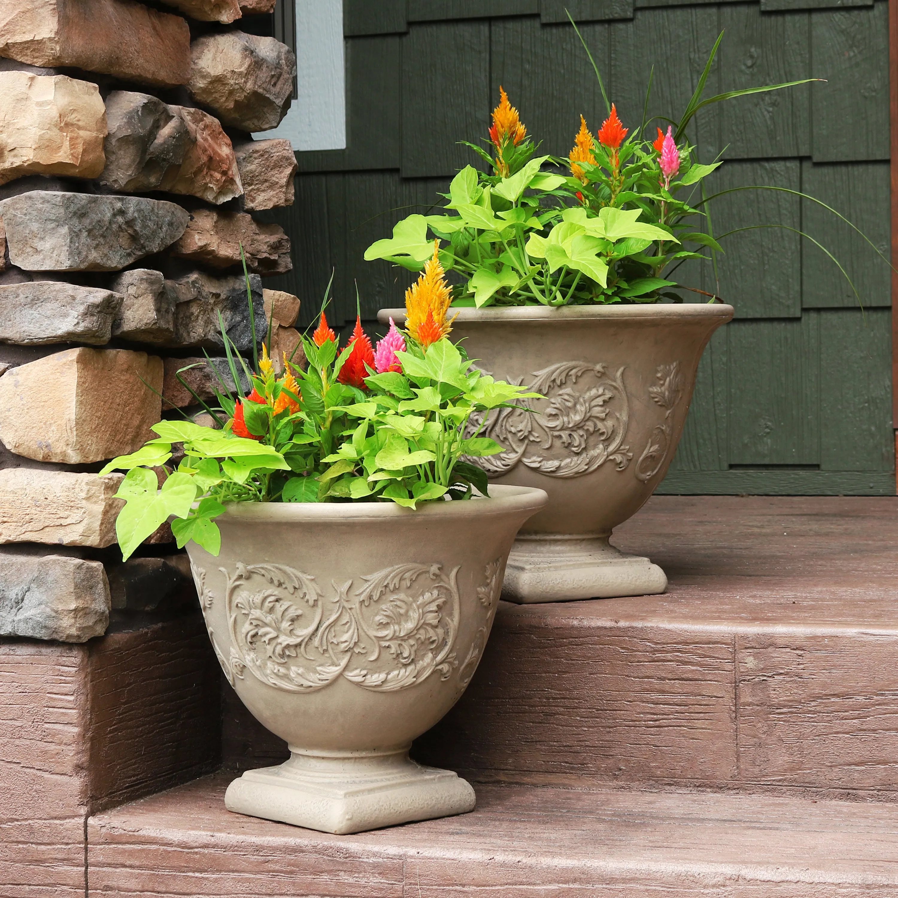 Sunnydaze Darcy Outdoor Polyresin Planter - Beige - 16"