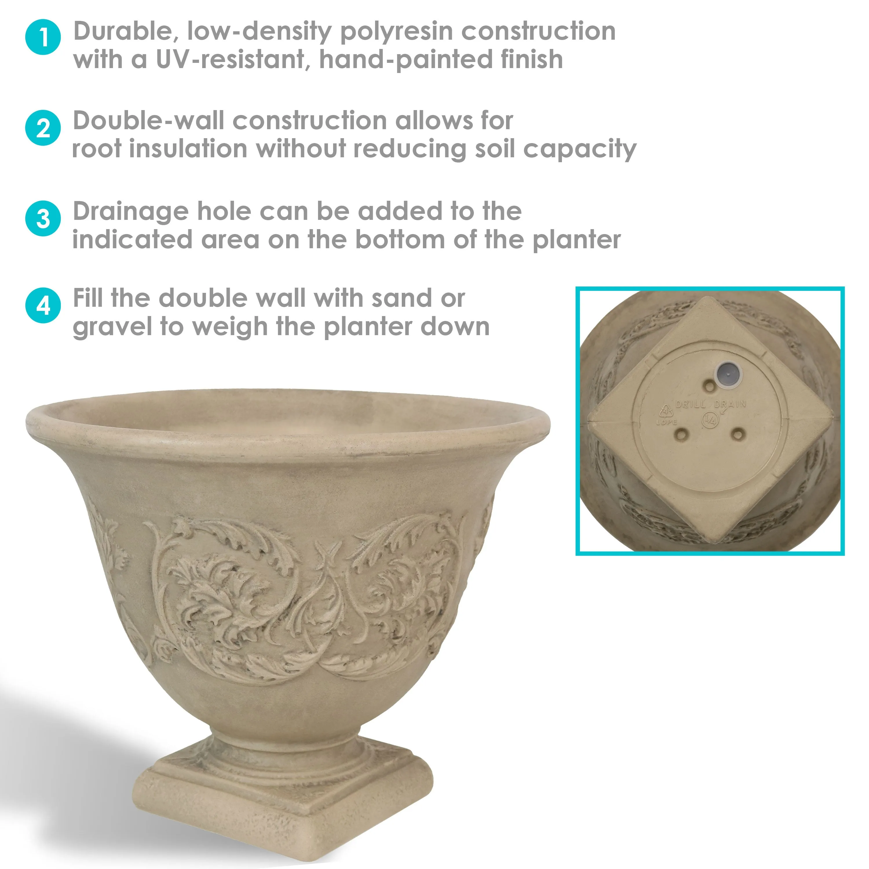 Sunnydaze Darcy Outdoor Polyresin Planter - Beige - 16"