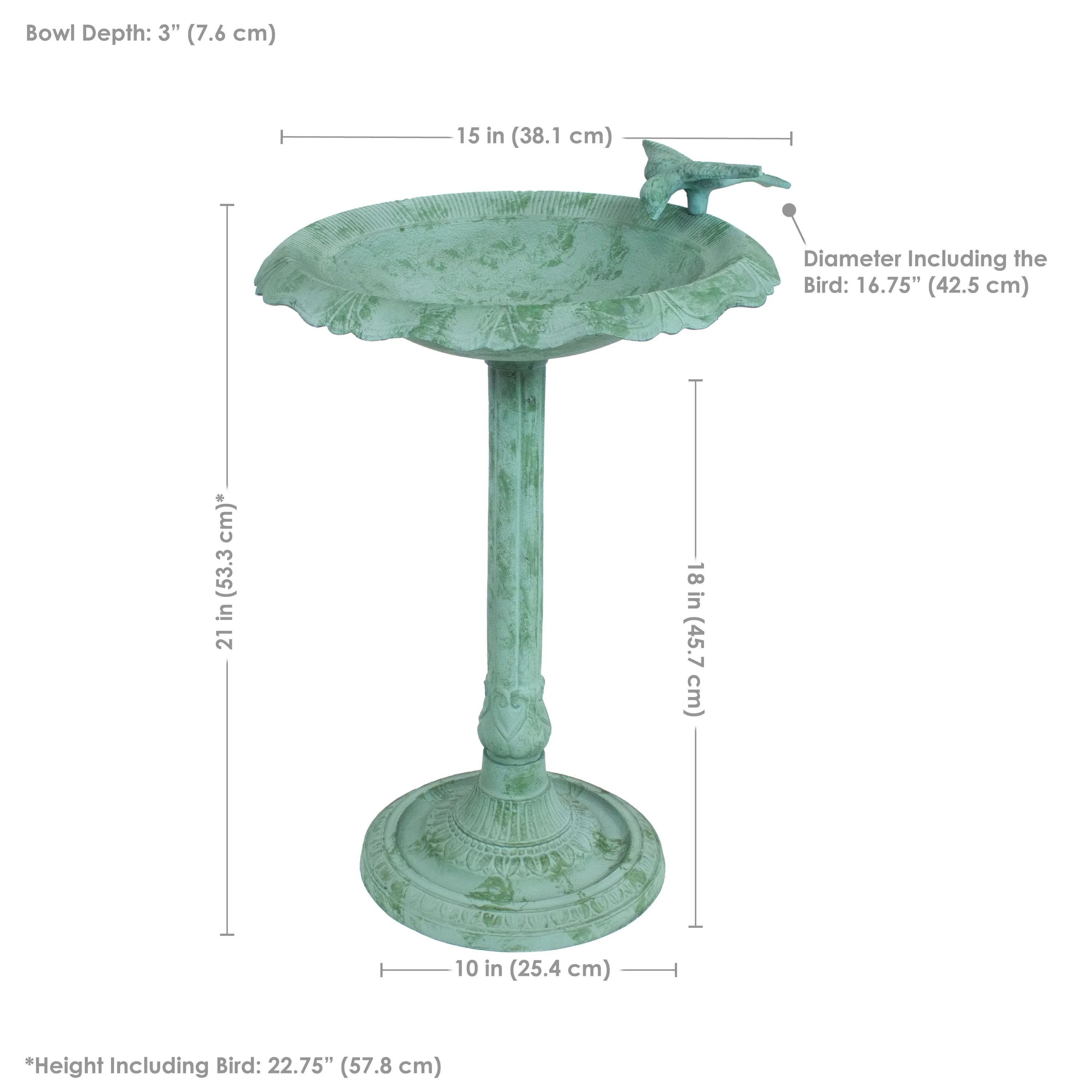 Sunnydaze Garden Visitor Metal Bird Bath - 22.75" H