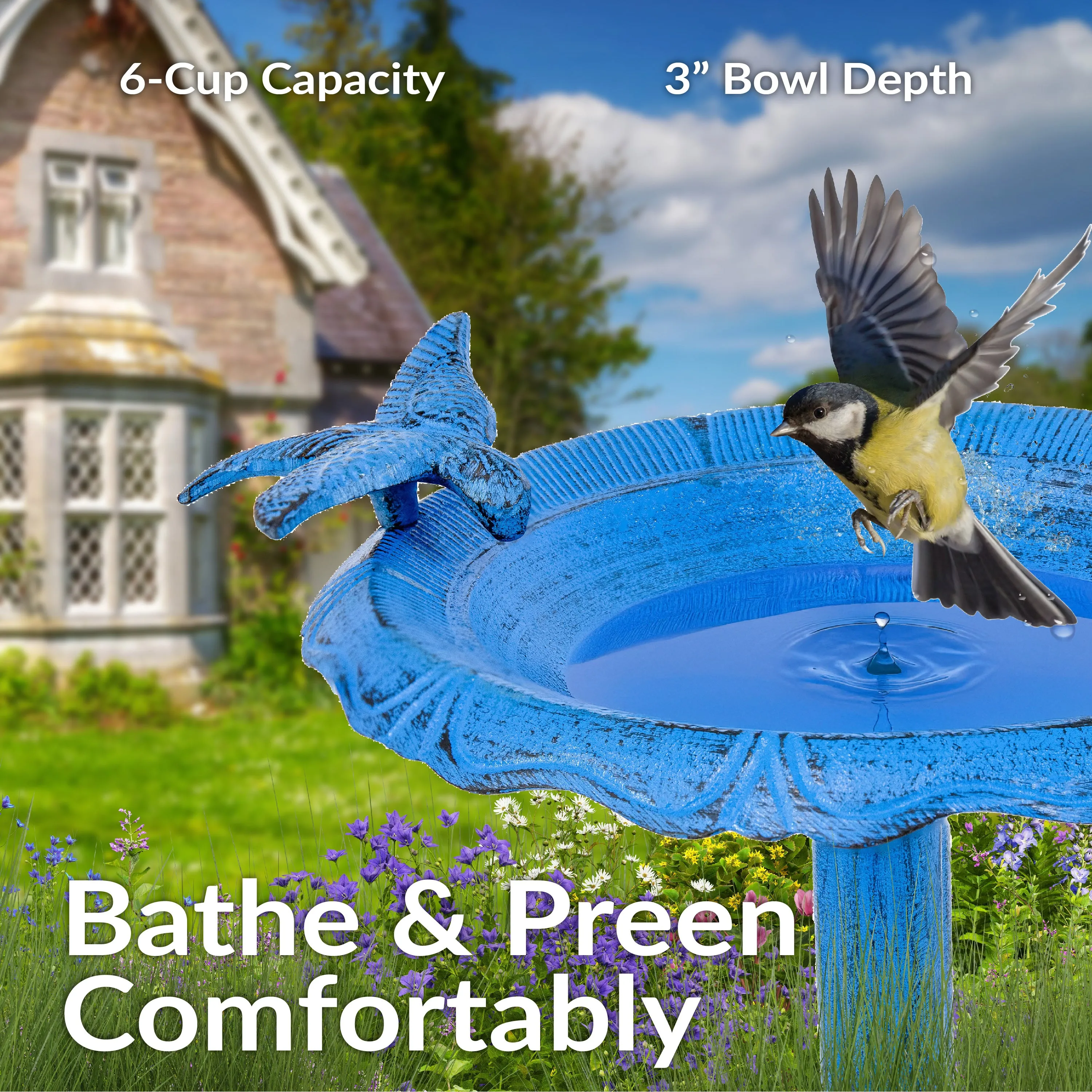 Sunnydaze Garden Visitor Metal Bird Bath - 22.75" H