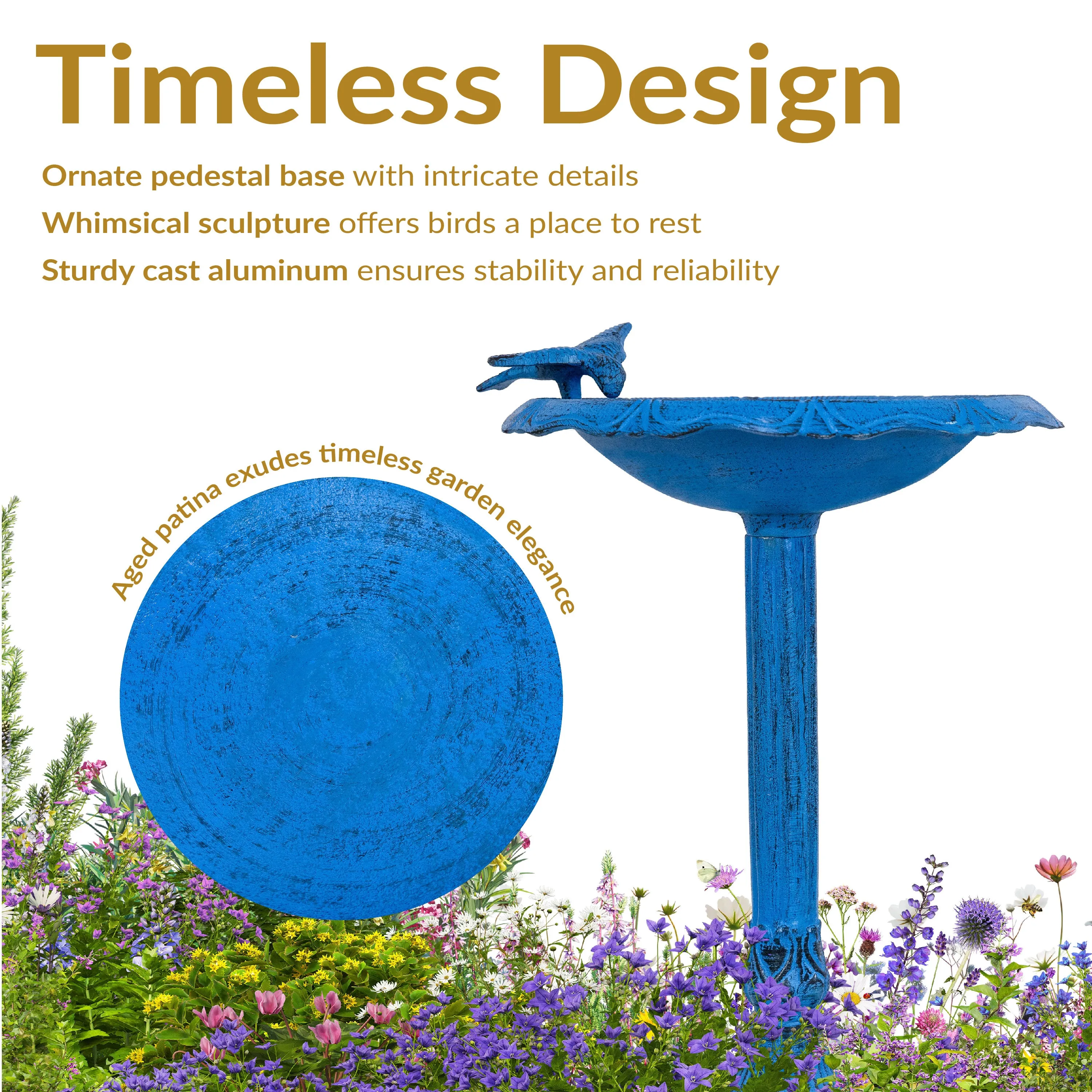 Sunnydaze Garden Visitor Metal Bird Bath - 22.75" H