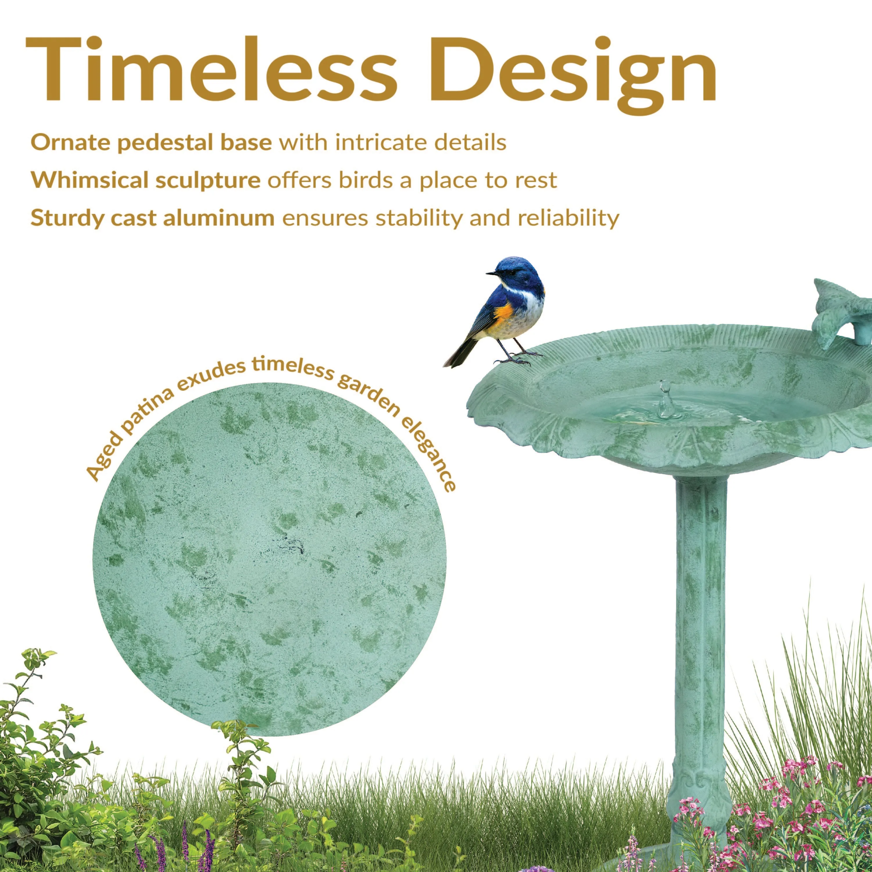 Sunnydaze Garden Visitor Metal Bird Bath - 22.75" H