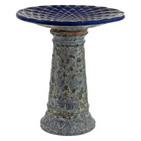 Sunnydaze Rennes Outdoor Ceramic Bird Bath - Blue Lava Finish - 22.5" H