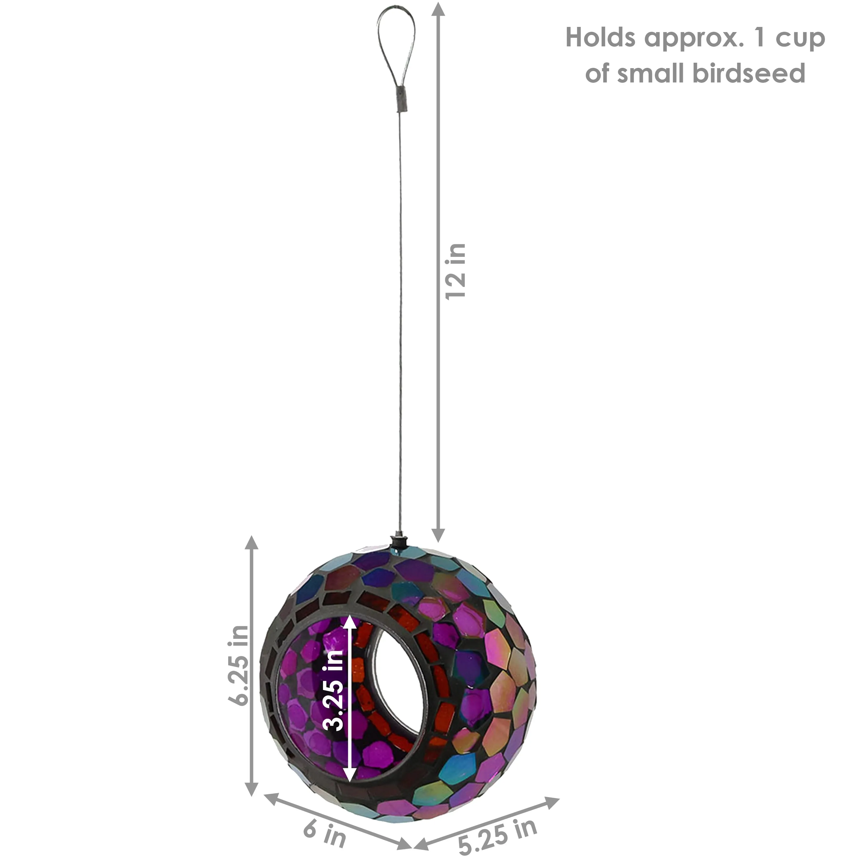 Sunnydaze Round Mosaic Glass Hanging Bird Feeder - 6"