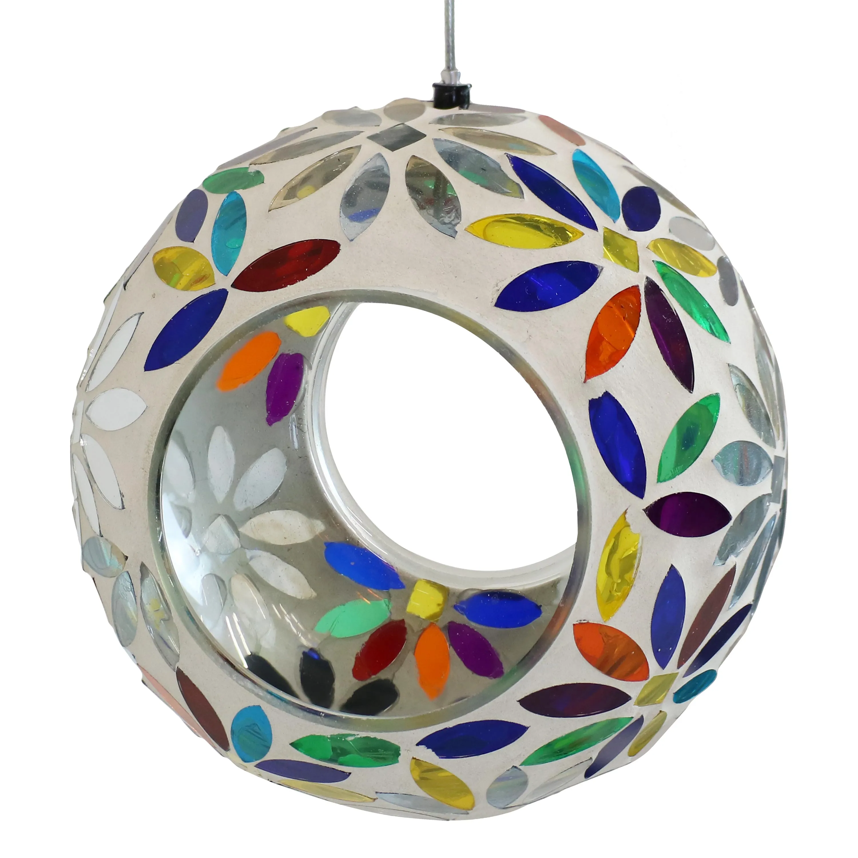 Sunnydaze Round Mosaic Glass Hanging Bird Feeder - 6"
