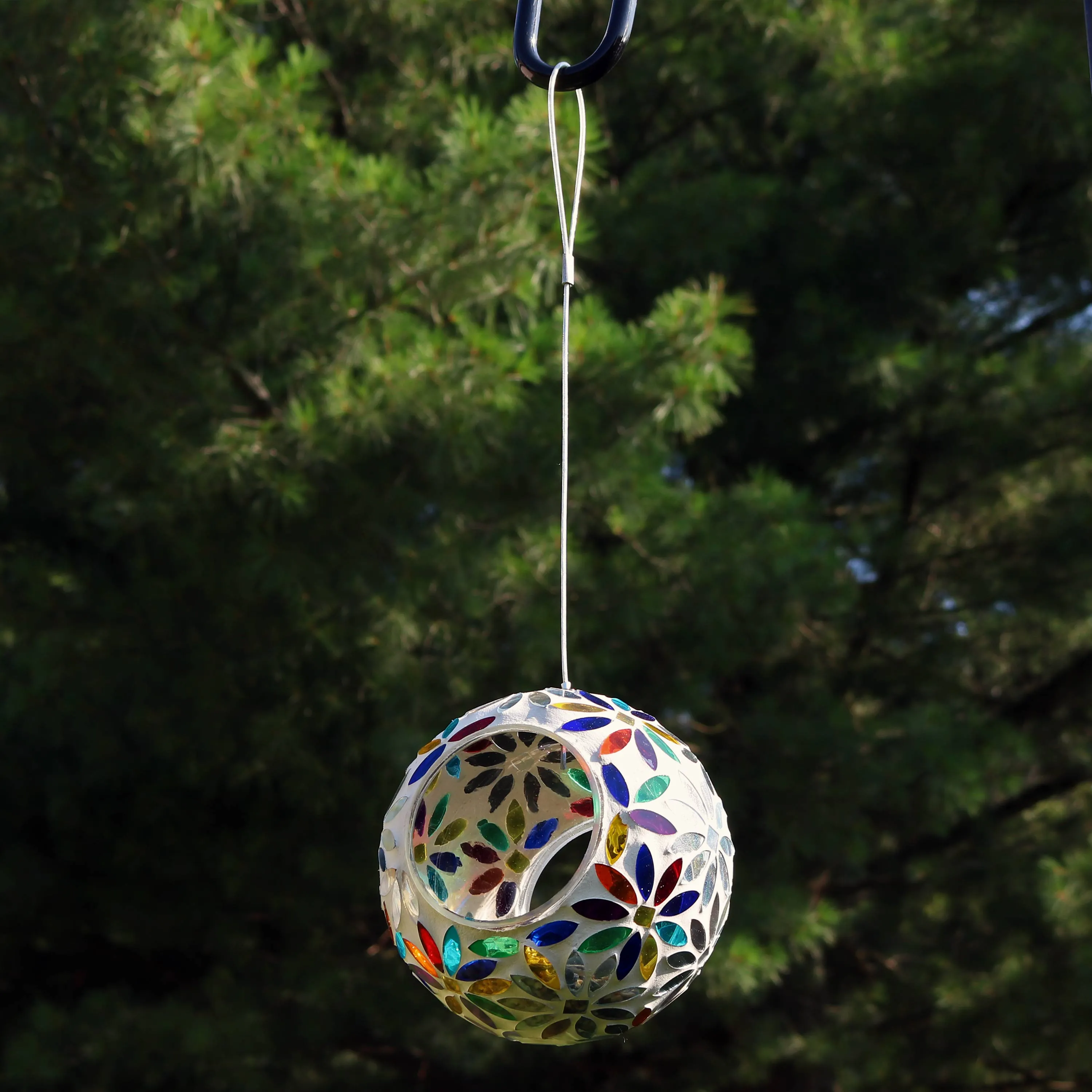 Sunnydaze Round Mosaic Glass Hanging Bird Feeder - 6"
