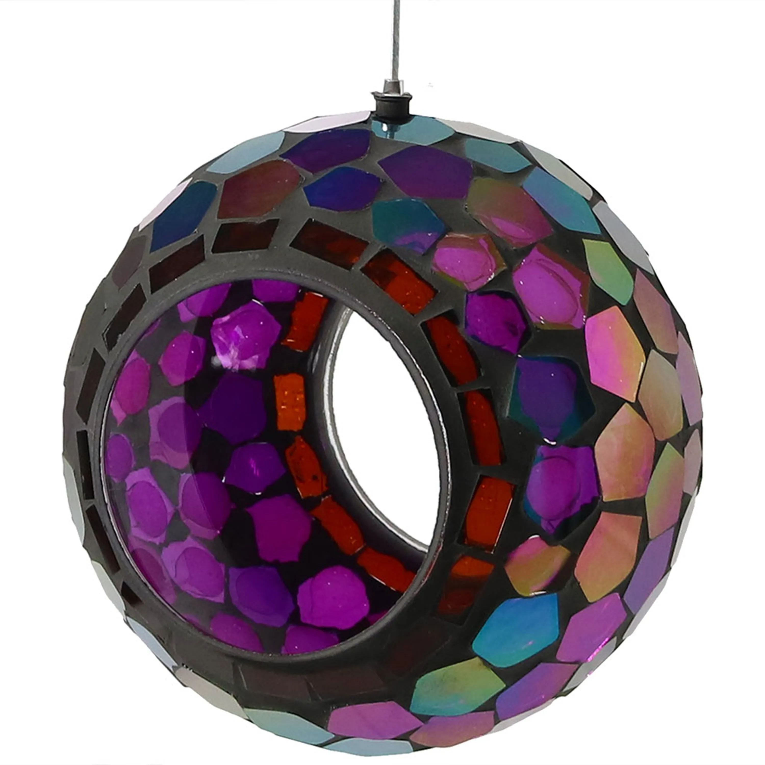 Sunnydaze Round Mosaic Glass Hanging Bird Feeder - 6"
