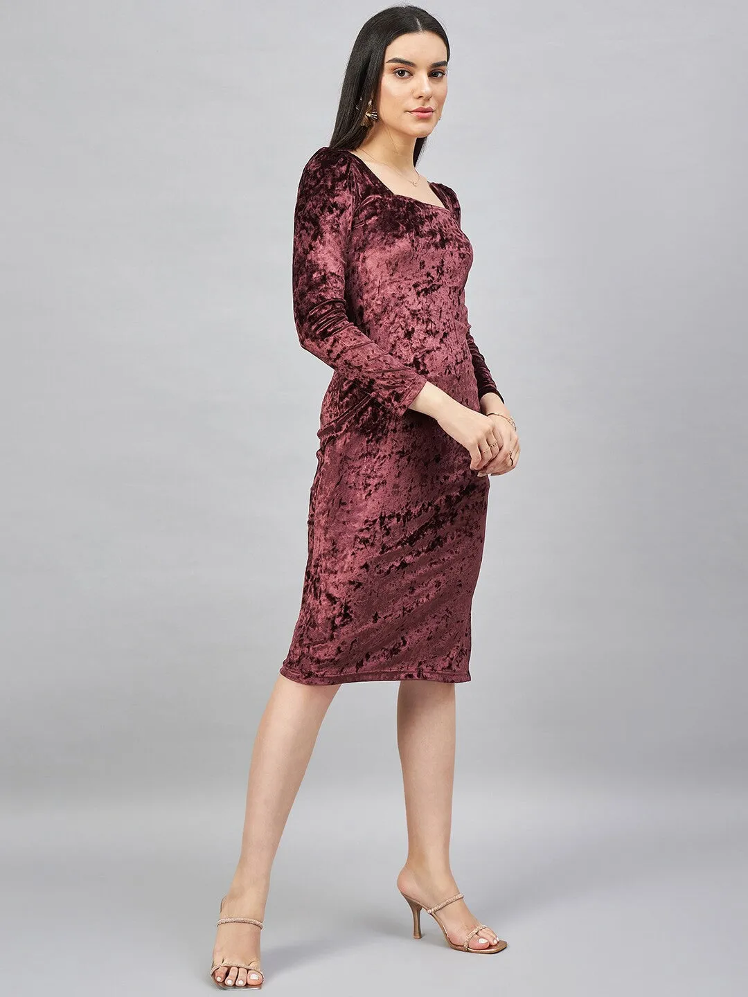 Timeless Brown Velvet Sheath Dress