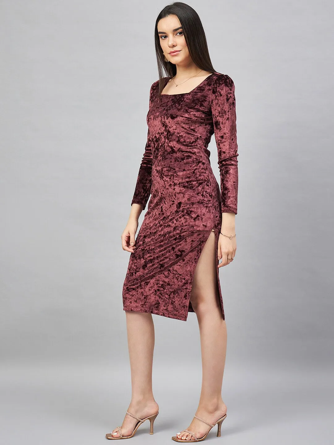 Timeless Brown Velvet Sheath Dress