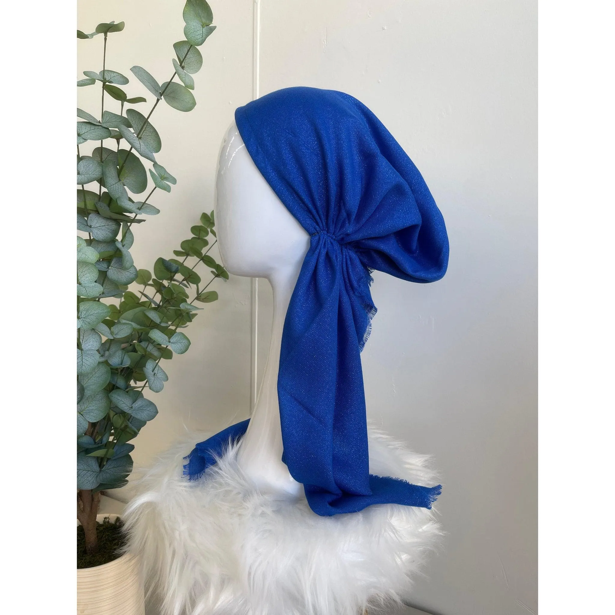 Turkish Cotton Metallic Solid Pretied w/ Long Tails - Royal Blue