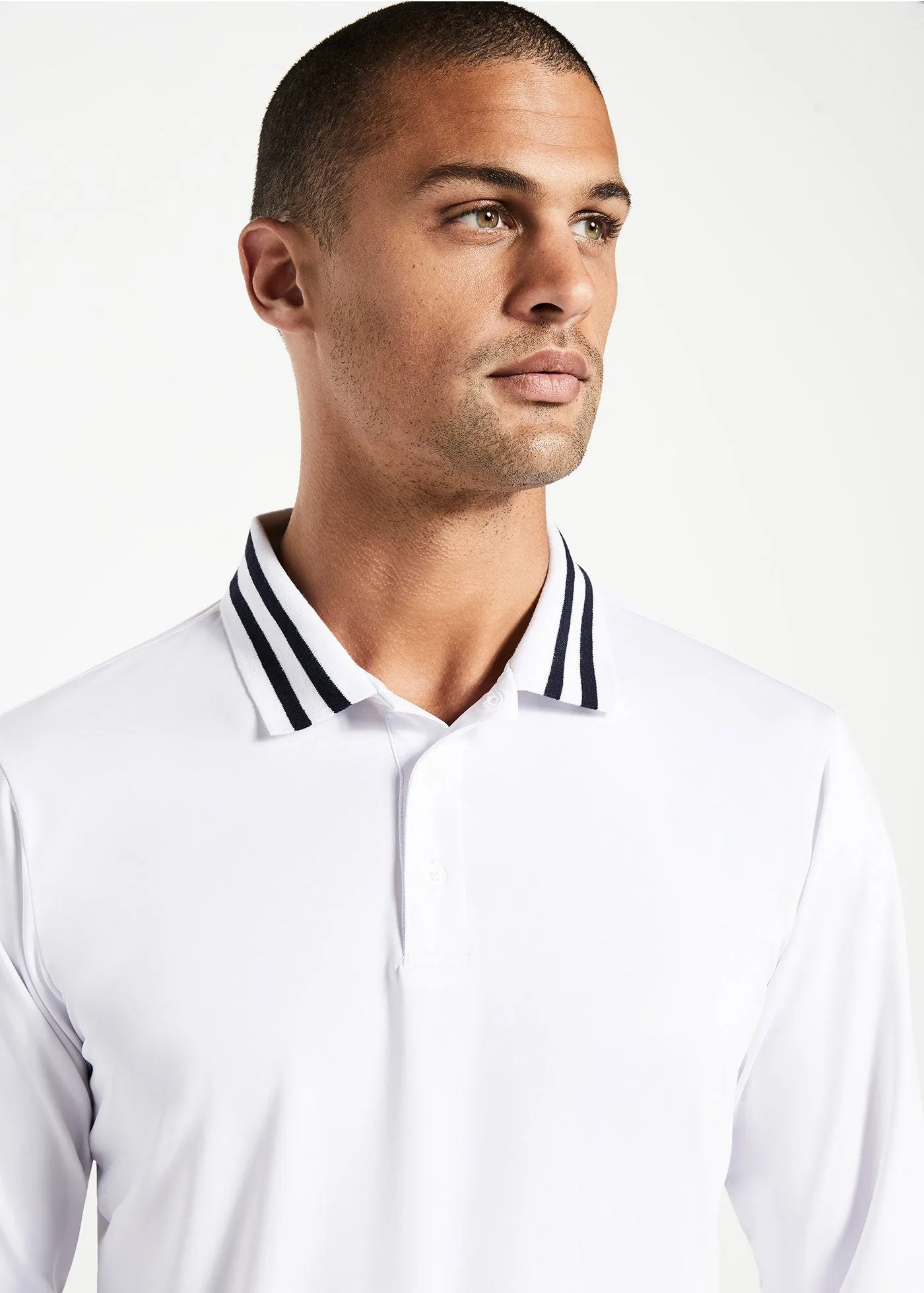 Varsity Striped Collar Polo | White w/Navy Tipping