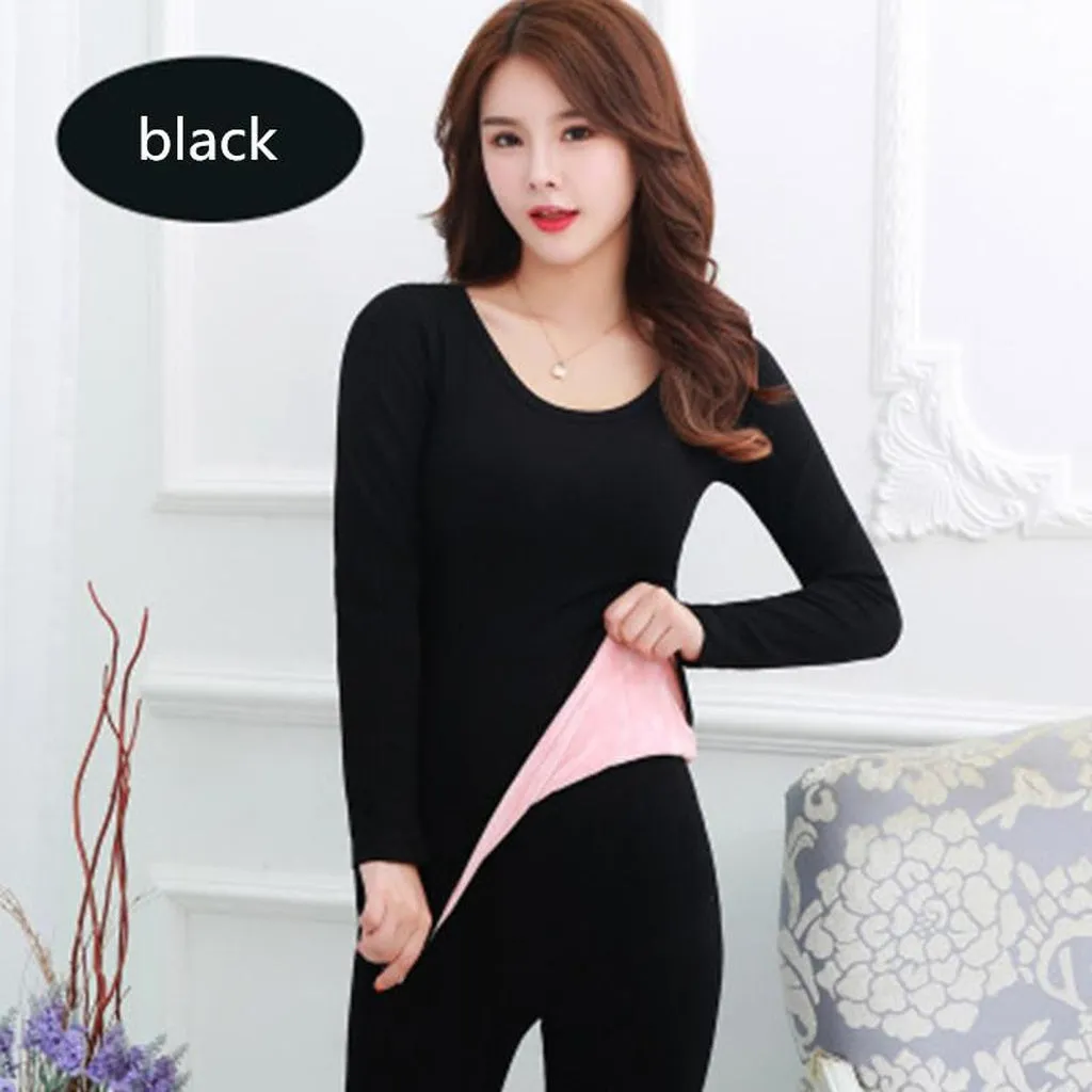 VELVET - Original New Winter Thermal Underwear Women Wool Eamless Long John Women Set Velvet Thick Second Thermal Female Skin Fleece Two Piece Set
