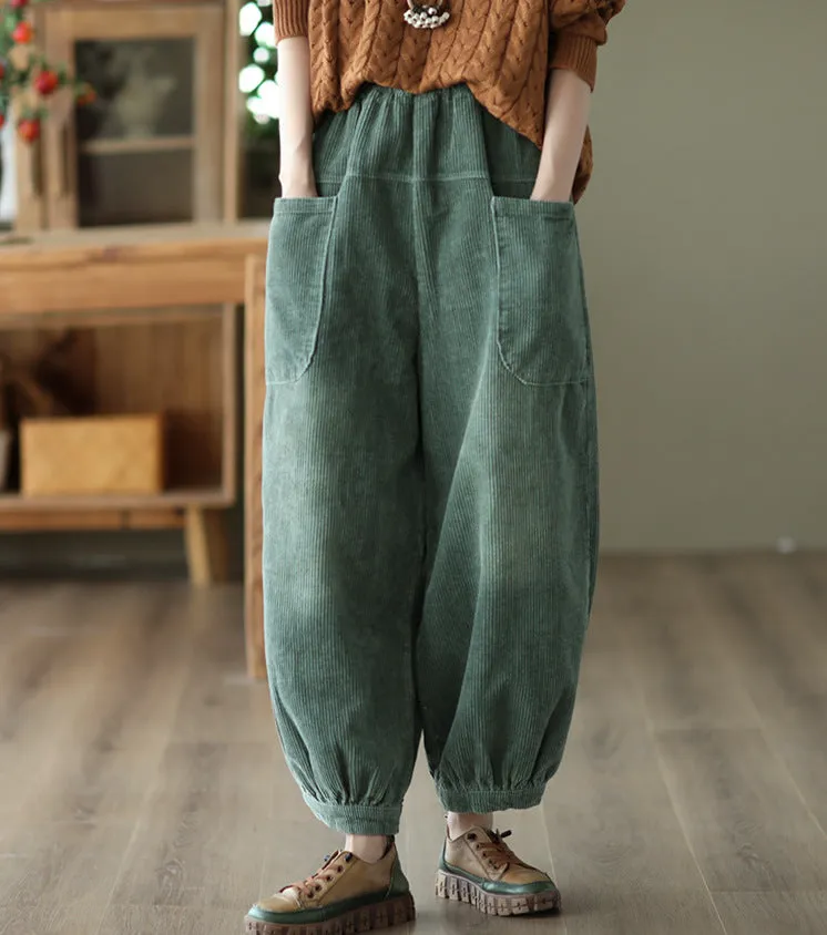 Women's Autumn Corduroy Elastic Waist Harem Pants