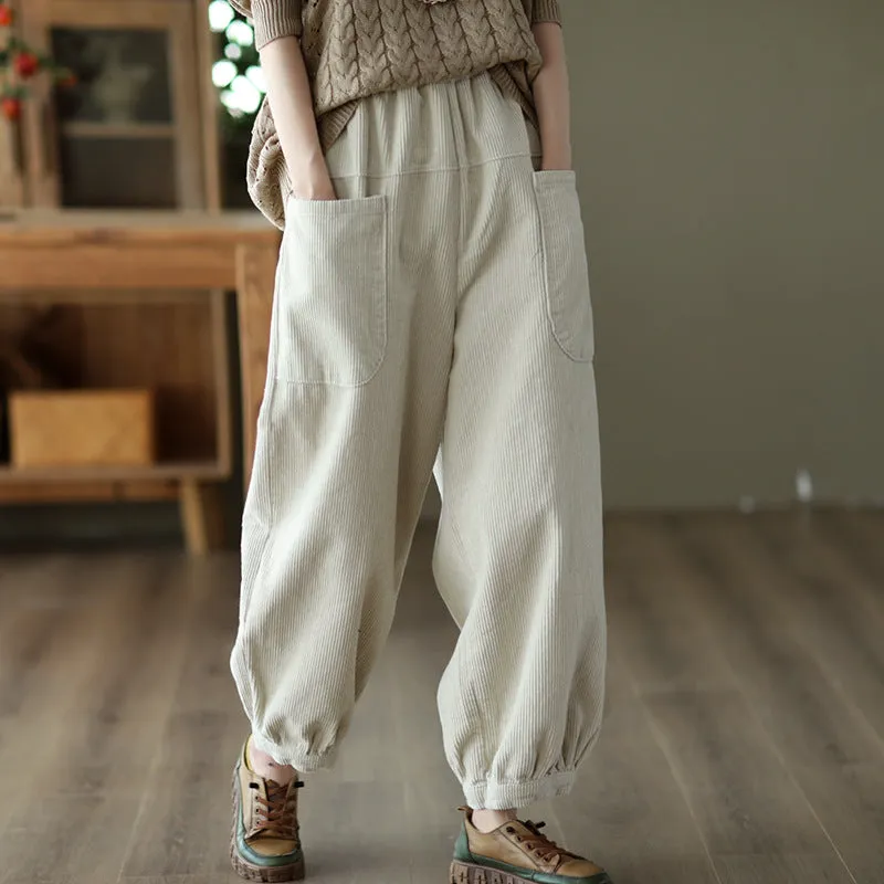 Women's Autumn Corduroy Elastic Waist Harem Pants