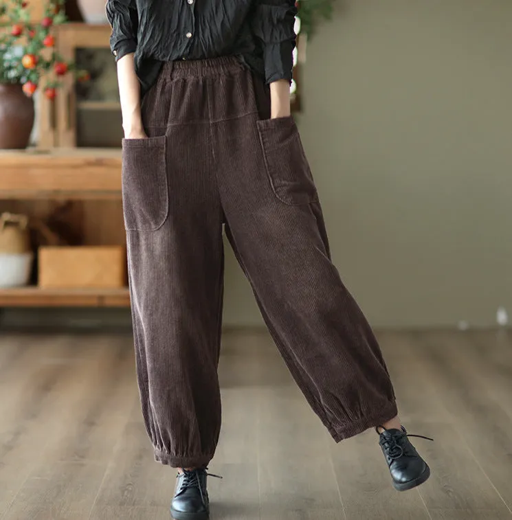 Women's Autumn Corduroy Elastic Waist Harem Pants
