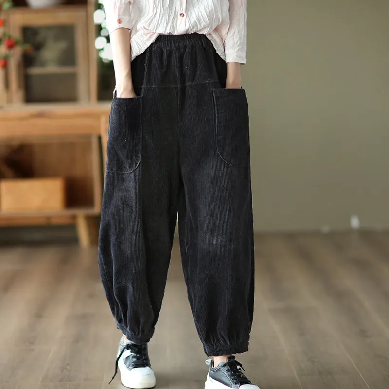Women's Autumn Corduroy Elastic Waist Harem Pants